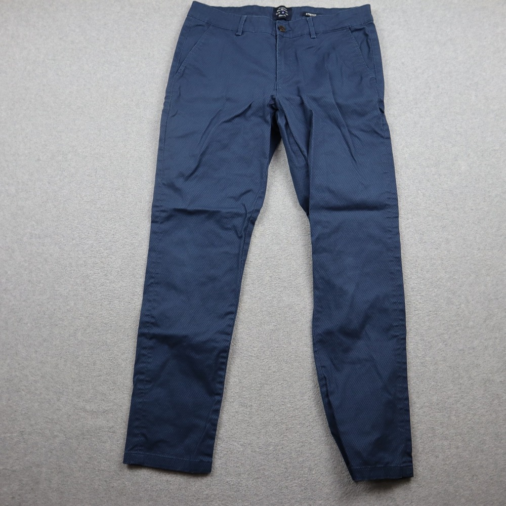 Ben Sherman Chino Pants Mens 31x32 Slim Fit Navy Blue Stretch Geometric Diamond
